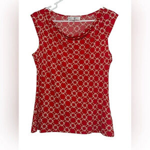 Evan Picone Cowl Neck Sleeveless Top Women's Sz M Scarlett Red Square Print NWT